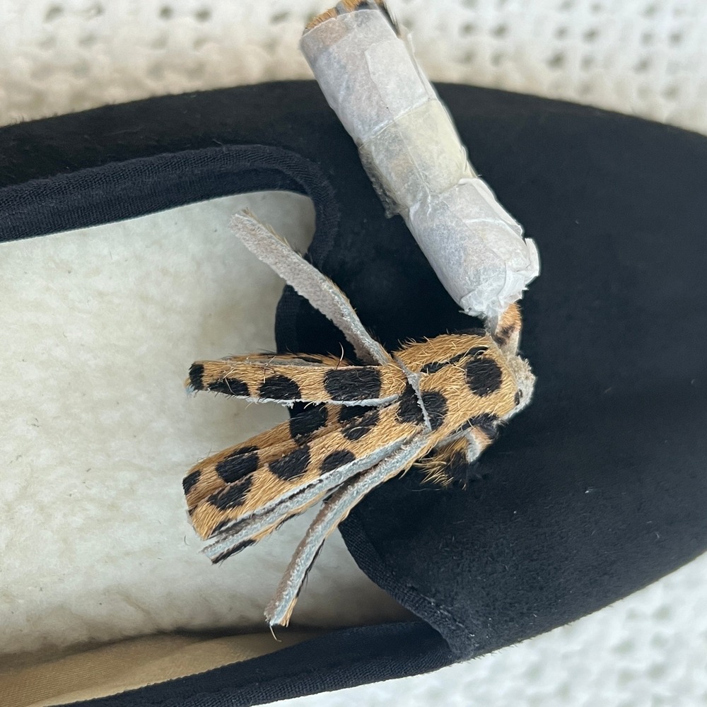 Birdies Starling Slippers Black Cozy Suede Faux Fur Leopard Tassel Old Money 6 - Picture 9 of 10